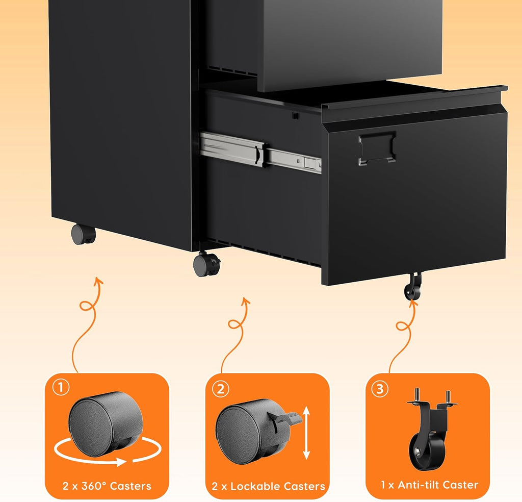 2 Drawer Mobile Metal Under Desk Cabinet