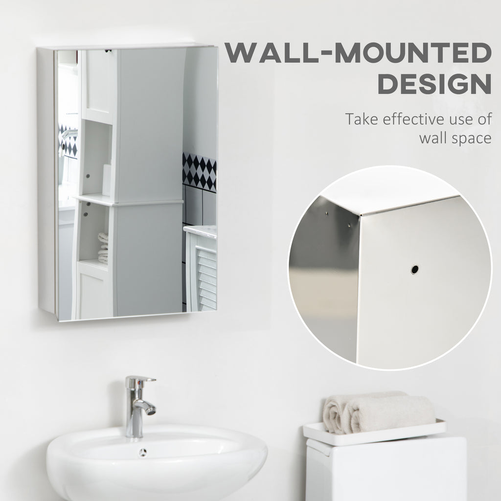 Wall Mounted Bathroom Medicine Cabinet Mirrored Cabinet with Hinged Door 3-Tier Storage Shelves Silver