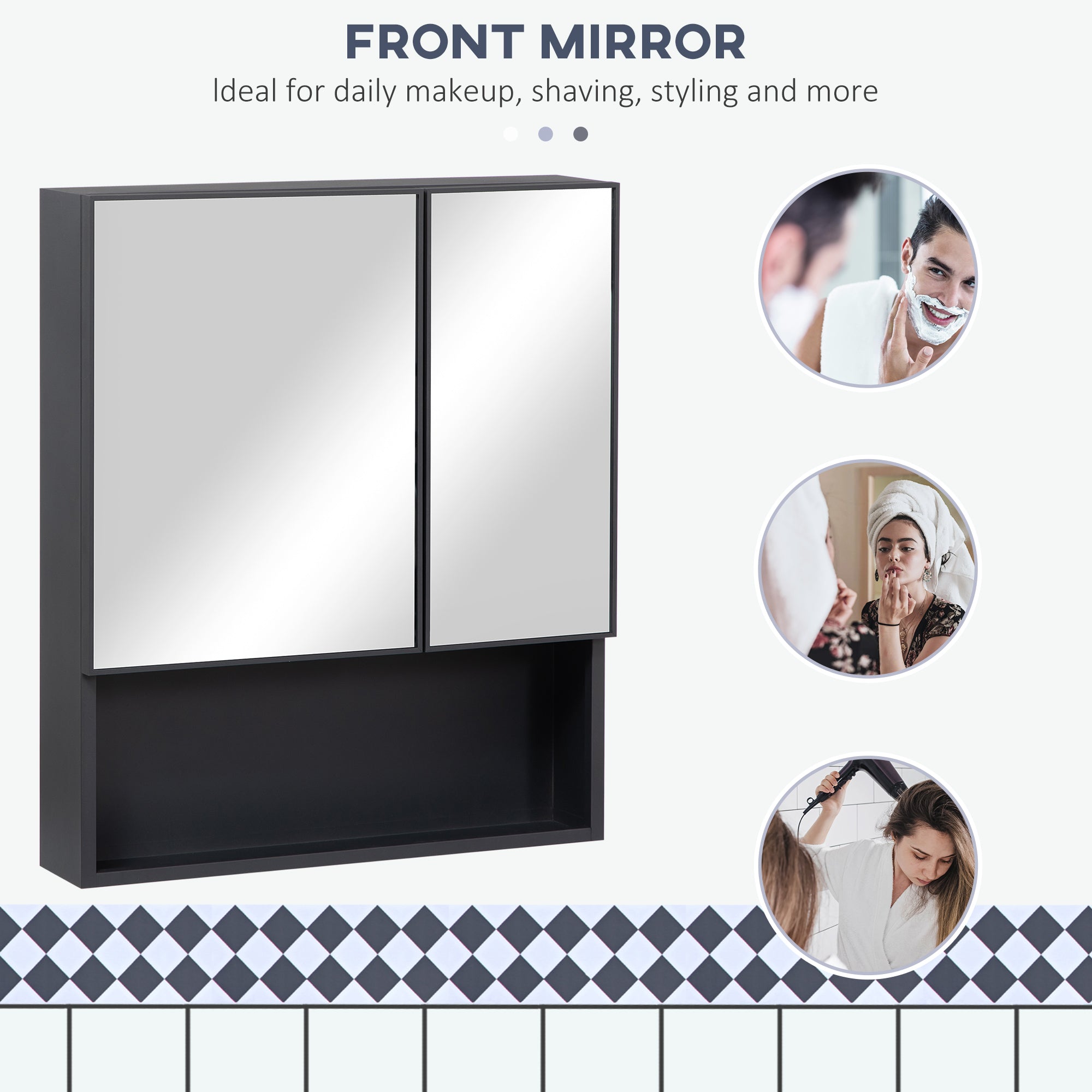 Wall-Mounted Medicine Cabinet, Bathroom Mirror Cabinet with Double Doors and Storage Shelves.