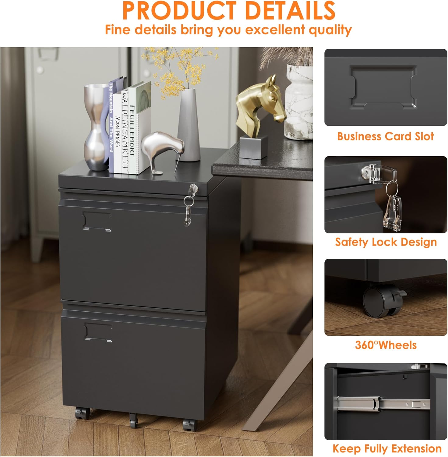 2 Drawer Mobile Metal Under Desk Cabinet