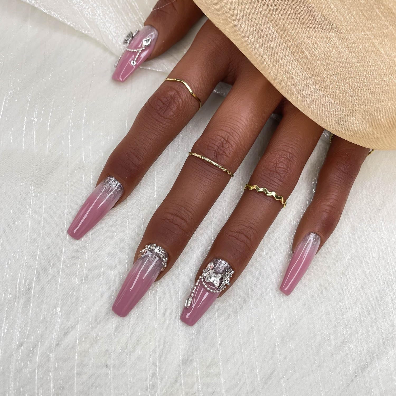 GGDDSHA Handmade Press On Nails, Luxury & Custom  3D Handmade Reusable UV Finished , Hand-Painted Nail,Lavender Luster