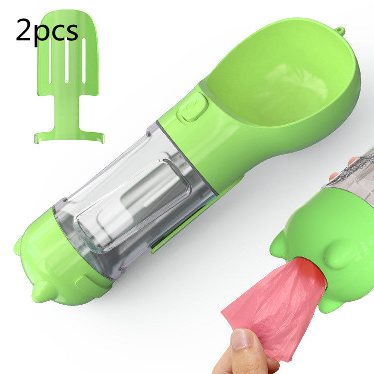 Portabel Pet Water Bottle With Feeder Bowl &Garbage Bag Storage