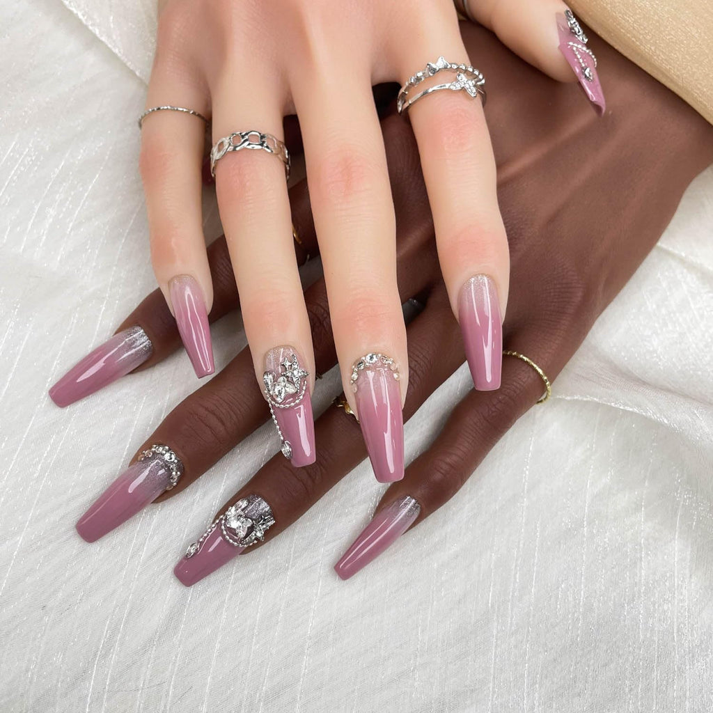 GGDDSHA Handmade Press On Nails, Luxury & Custom  3D Handmade Reusable UV Finished , Hand-Painted Nail,Lavender Luster