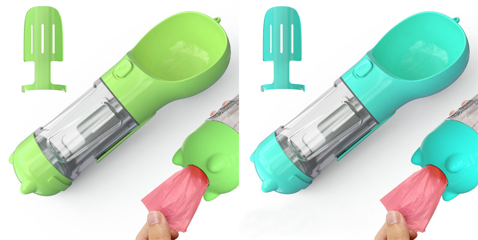 Portabel Pet Water Bottle With Feeder Bowl &Garbage Bag Storage