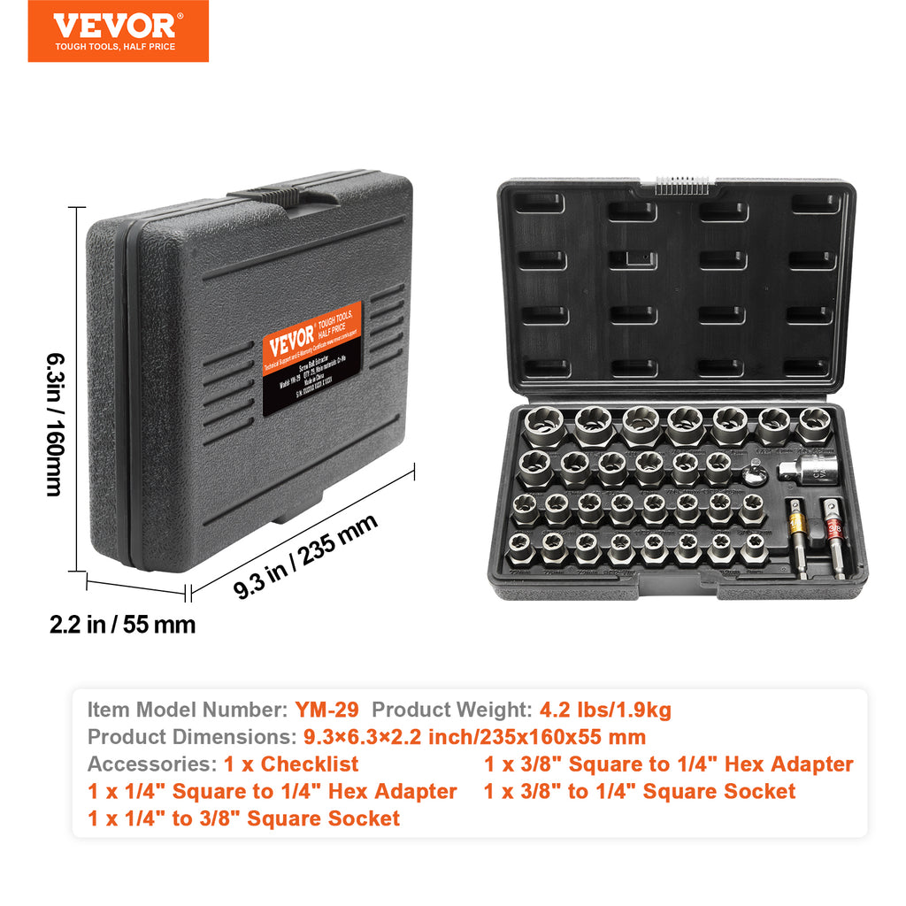 VEVOR Bolt Extractor Set, 29-Piece Bolt And Nut Remover Set
