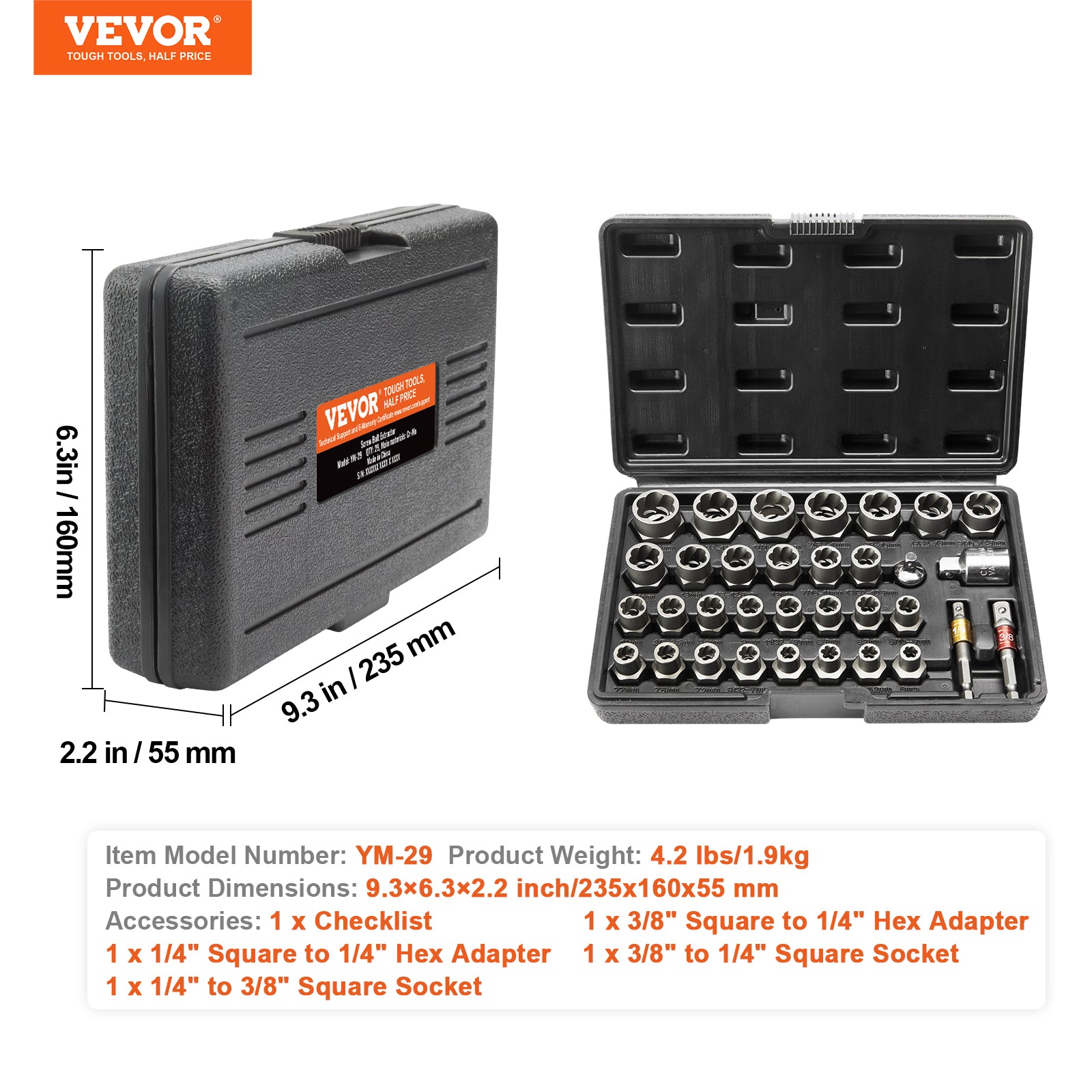 VEVOR Bolt Extractor Set, 29-Piece Bolt And Nut Remover Set