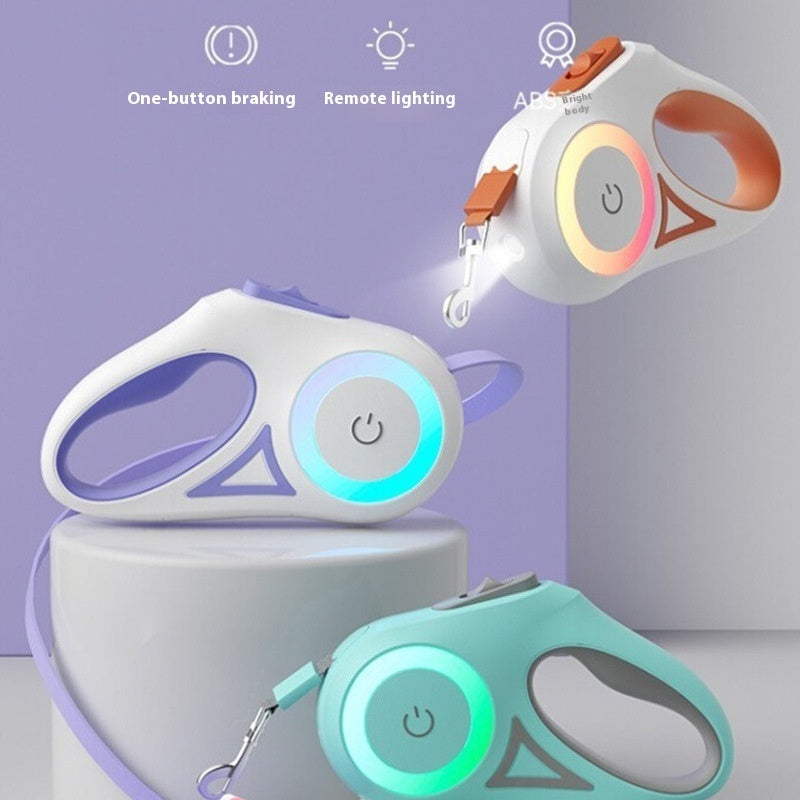 Retractable Leash And Dog Collar Spotlight Automatic Pet Dog Cat Traction Rope For Small Medium Dogs