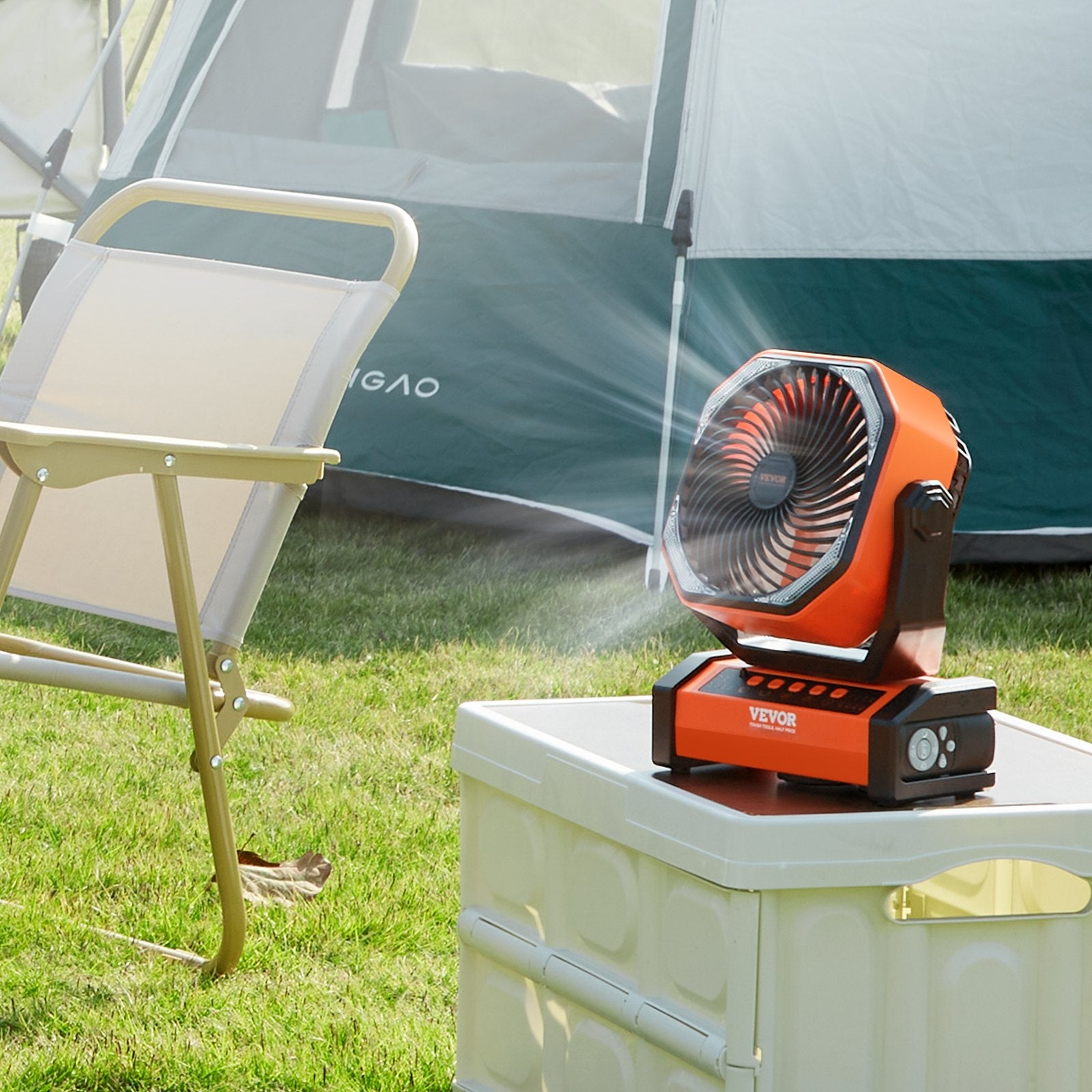 VEVOR Portable Fan Rechargeable 9 Inch, Battery Powered Fan With LED Lantern, 4 Speeds Adjustable  Automatic Swivel & Timer , USB Battery Operated Fans For Travel Bedroom Home Camping Office