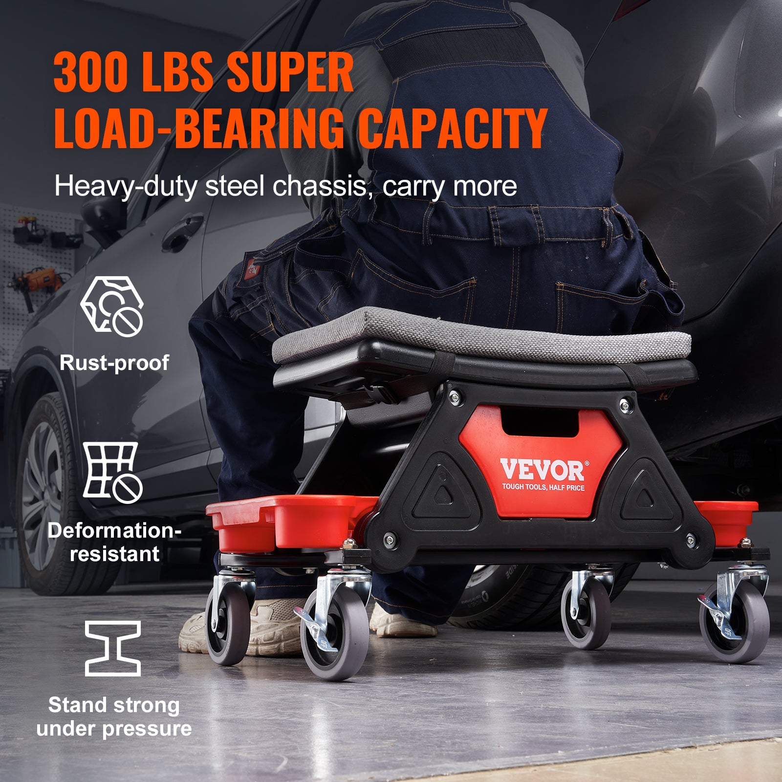 VEVOR Mechanics Stool, 300 LBS Capacity.