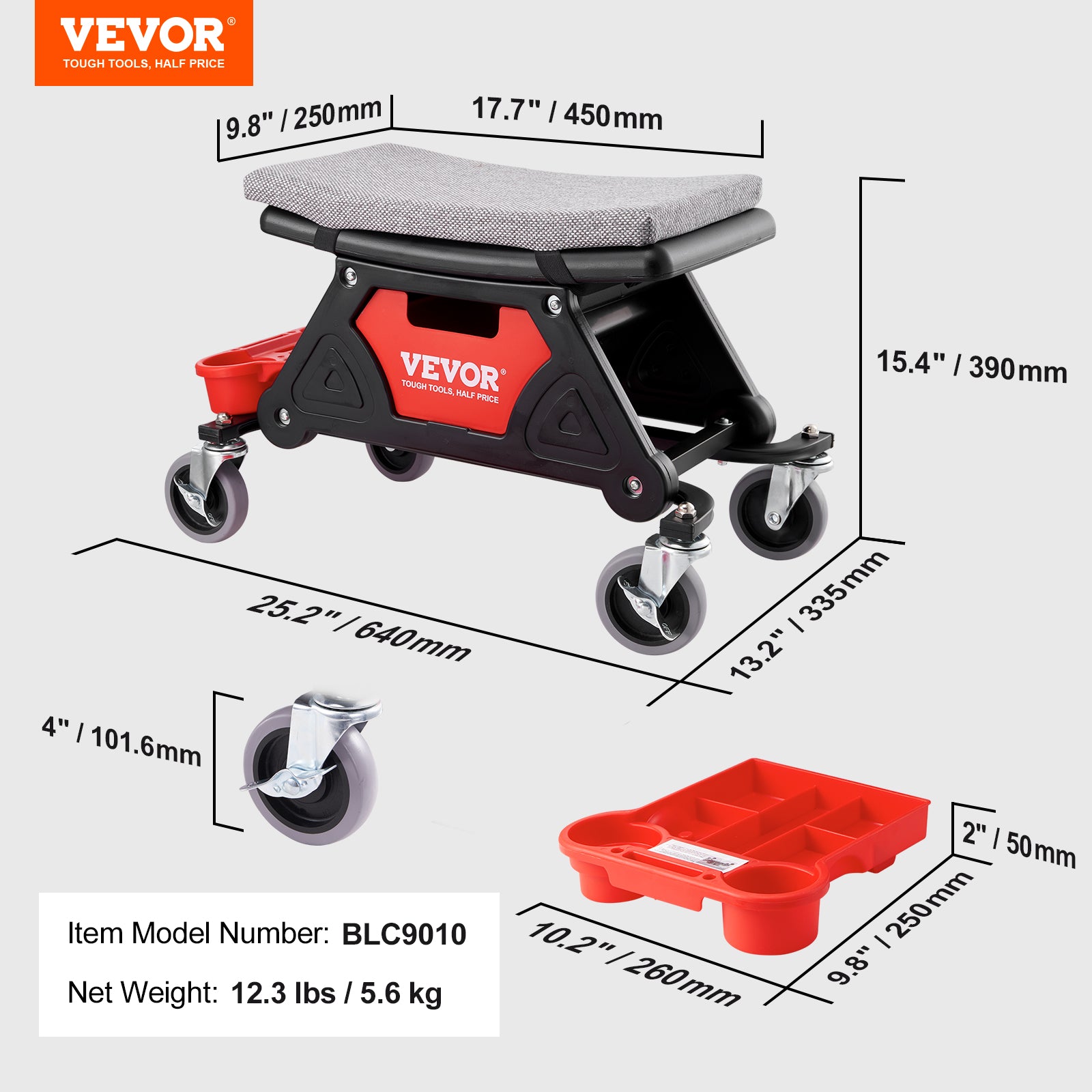 VEVOR Mechanics Stool, 300 LBS Capacity.