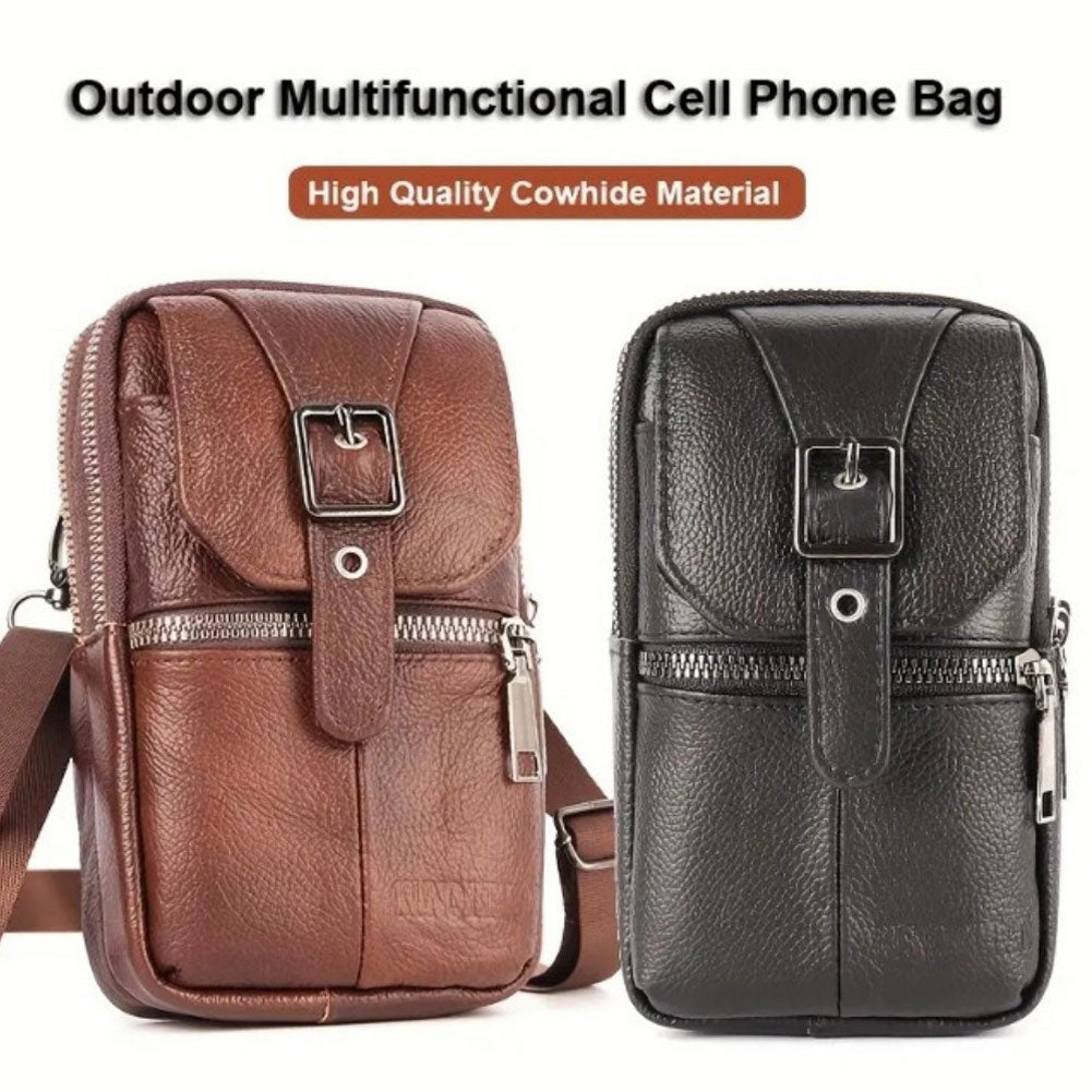 Men's And Women's Leather Multifunctional Slanted Phone Bag Waist Bag Phone Case