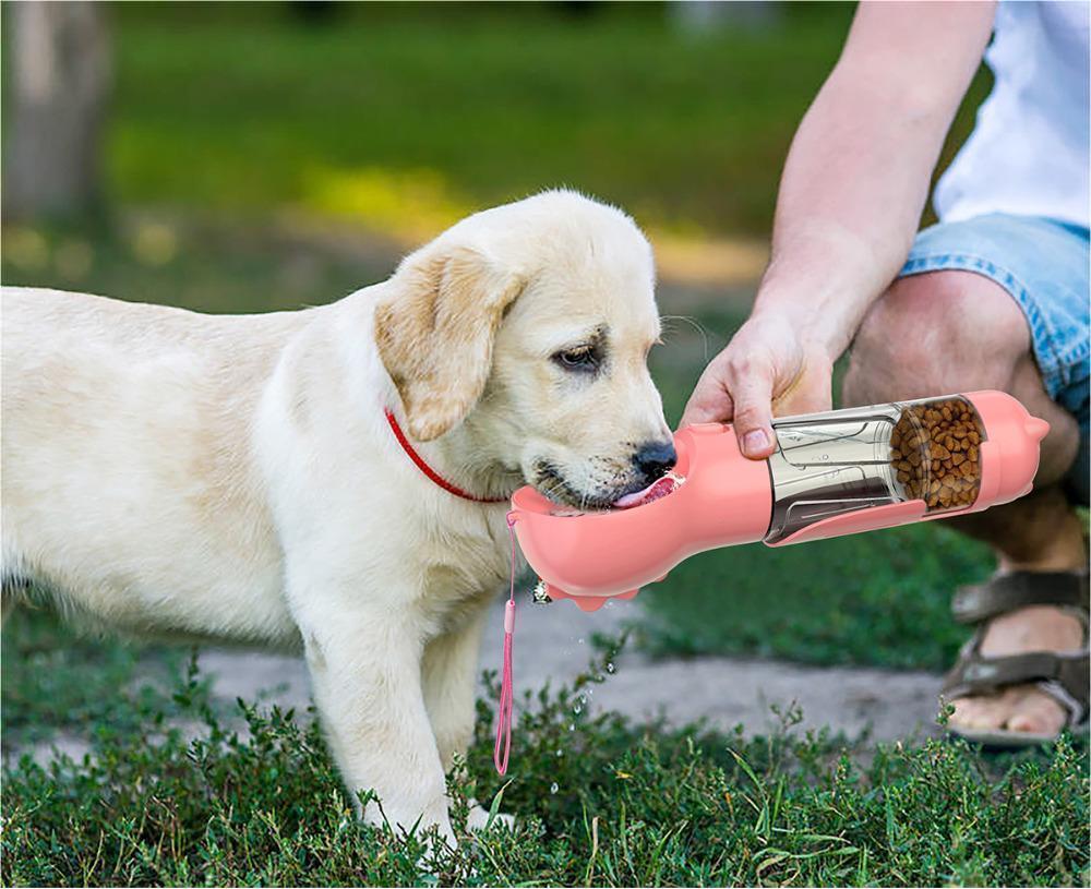 Portabel Pet Water Bottle With Feeder Bowl &Garbage Bag Storage