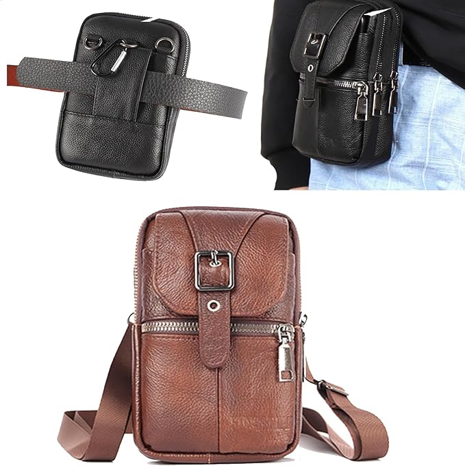 Men's And Women's Leather Multifunctional Slanted Phone Bag Waist Bag Phone Case