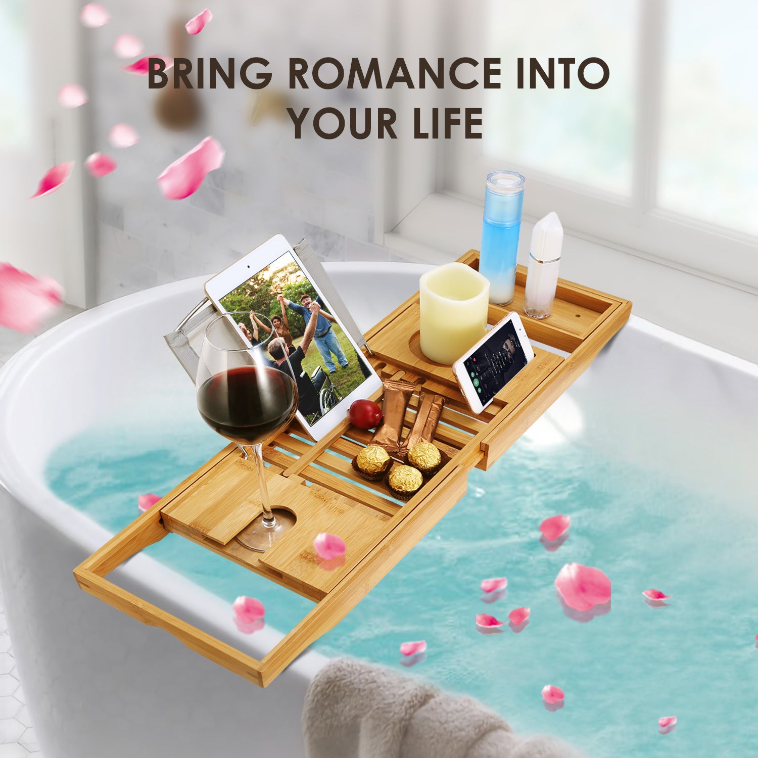 1Pc Bathtub Caddy Tray Crafted Bamboo Bath Tray Table