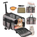 VEVOR Cat  & Dog Carrier With Wheels, Airline Approved Rolling Pet Carrier With Telescopic Handle And Shoulder Strap,For Pets Under 22 Lbs, With 1 Folding Bowl, Grey