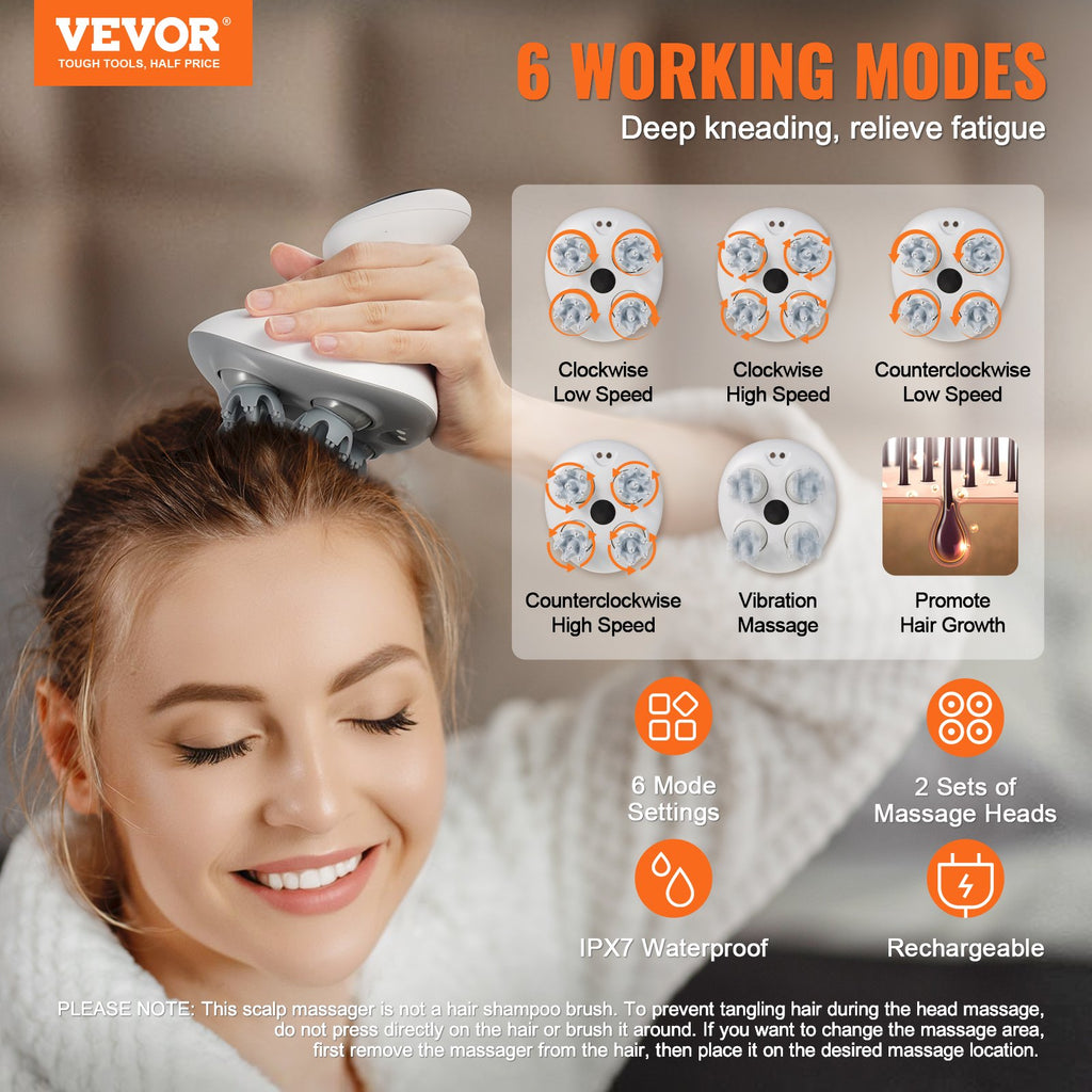 Electric Scalp Massager Rechargeable Head Massager Waterproof Portable