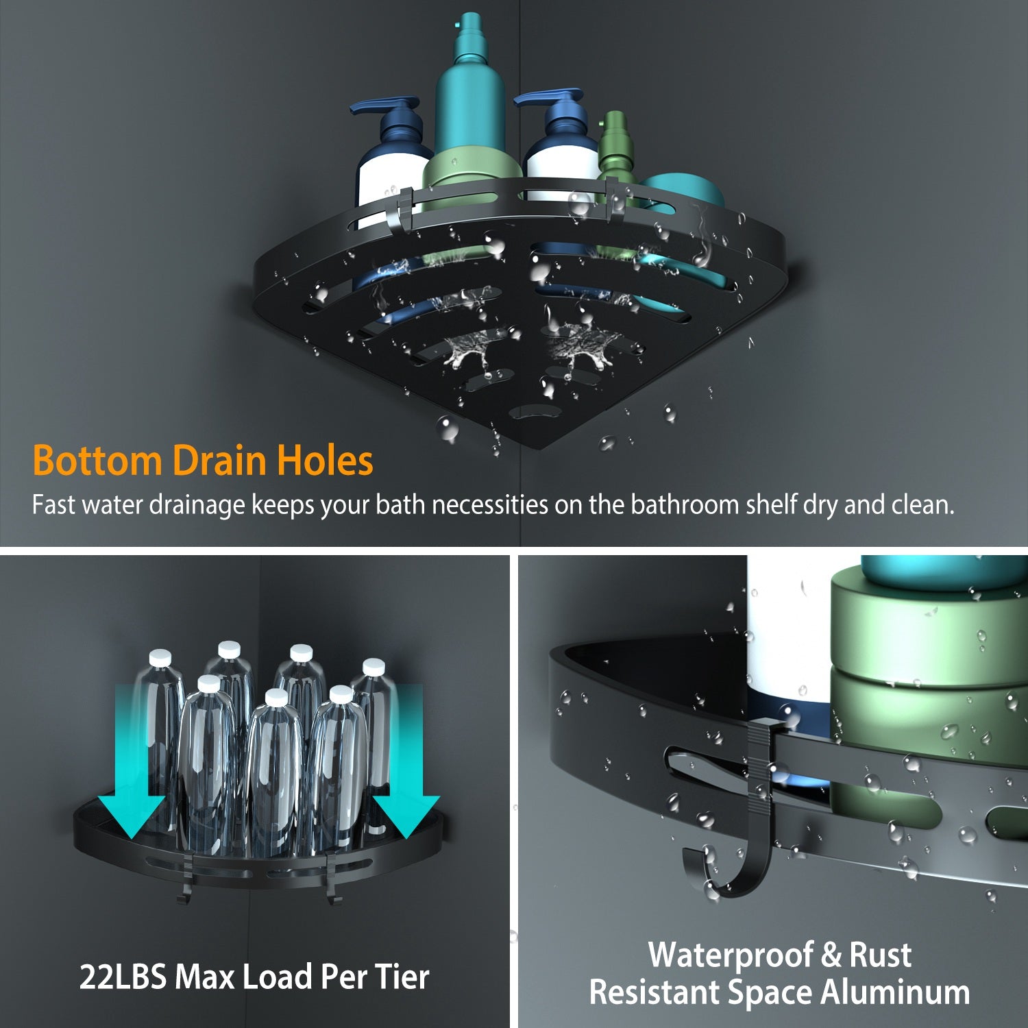 2Pcs Corner Shower Caddy Shelf Adhesive  Aluminum Organizers