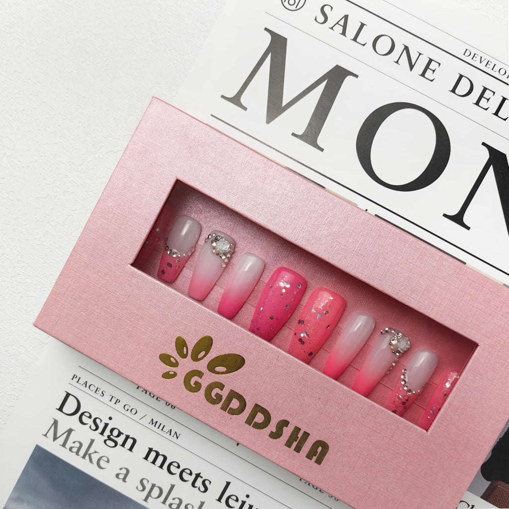 GGddsha Nails Handmade Pmma Acrylic Nails Press On NailsShort Reusable  Kit With Box Gifts ForWomen,Blush Elegance