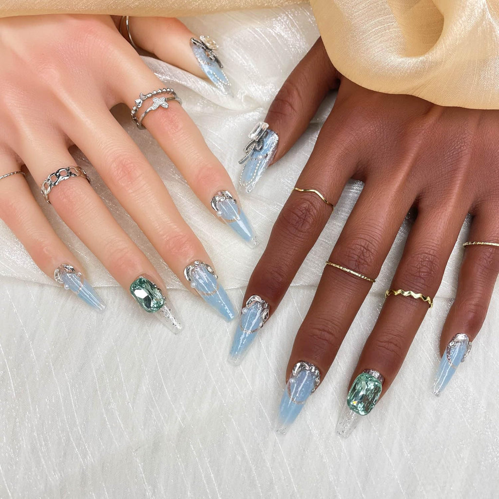 GGDDSHA Handmade Press On Nails, Luxury &Custom  3D Handmade Reusable UVFinished False Nails, Hand-Painted Nail,Nebula Glint