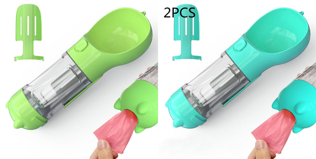 Portabel Pet Water Bottle With Feeder Bowl &Garbage Bag Storage