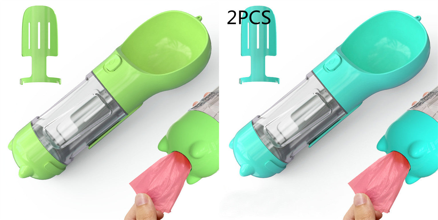 Portabel Pet Water Bottle With Feeder Bowl &Garbage Bag Storage