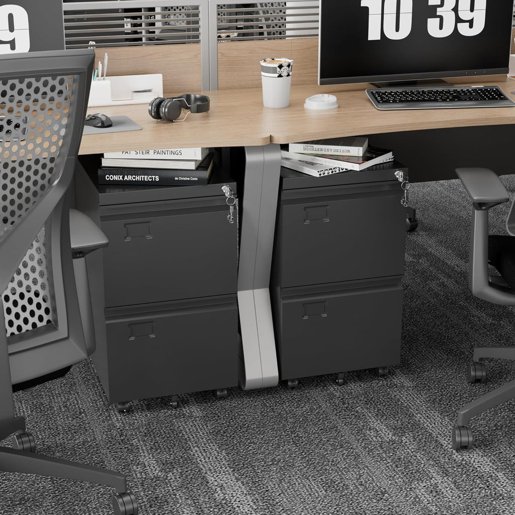 2 Drawer Mobile Metal Under Desk Cabinet