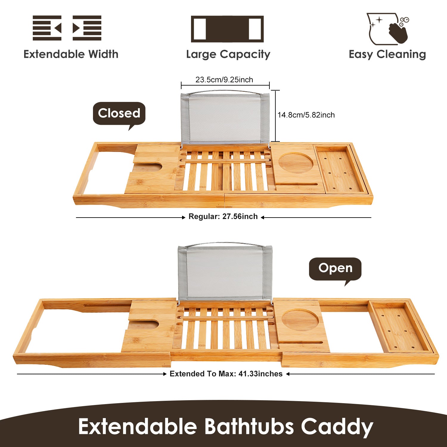 1Pc Bathtub Caddy Tray Crafted Bamboo Bath Tray Table