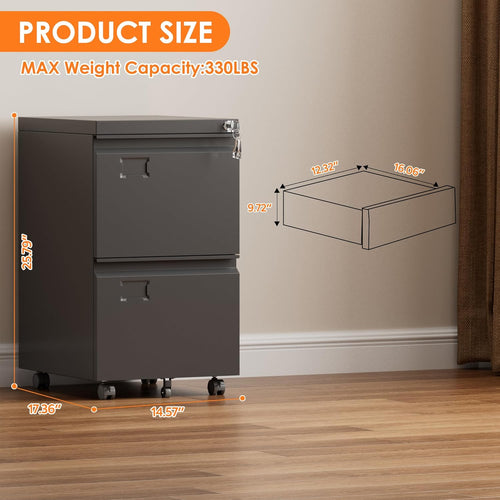 2 Drawer Mobile Metal Under Desk Cabinet