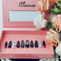 GGddsha Dark Series Pure Handmade Pressed Full StickMedium Almond Nails Hand Painted Designs ReusablePMMA Acrylic Press On Nails With Rhinestones w Box Ladies Gifts,Eclipse Sketch