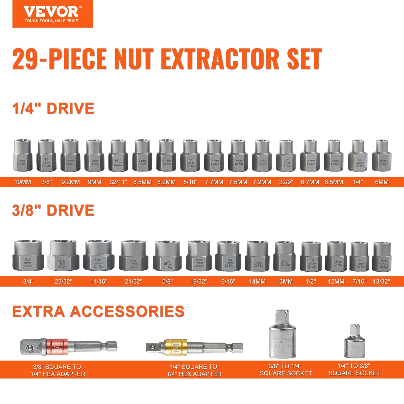 VEVOR Bolt Extractor Set, 29-Piece Bolt And Nut Remover Set
