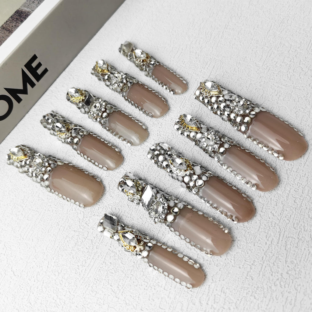 GGddsha New PMMA Acrylic Press On Nails StunningBling Nails, Rhinestone , Glitter Rhinestone NailsGradient Fake NailsCrystal Cascade