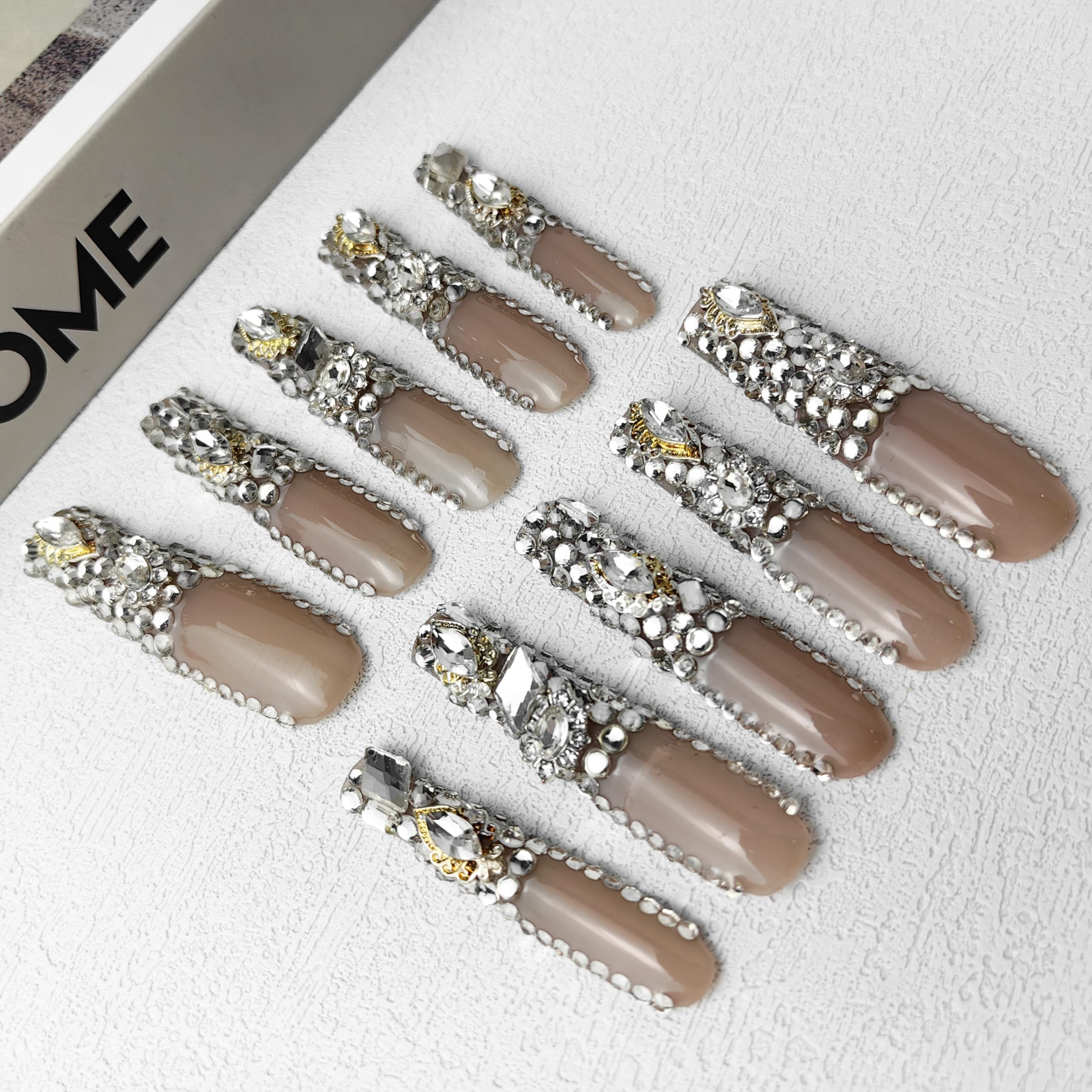 GGddsha New PMMA Acrylic Press On Nails StunningBling Nails, Rhinestone , Glitter Rhinestone NailsGradient Fake NailsCrystal Cascade