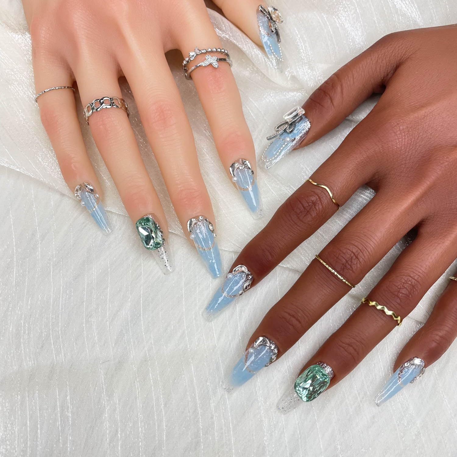 GGDDSHA Handmade Press On Nails, Luxury &Custom  3D Handmade Reusable UVFinished False Nails, Hand-Painted Nail,Nebula Glint