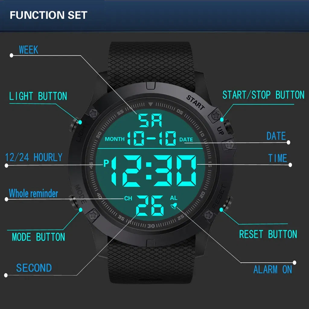 Waterproof Digital Mens Sports Wristwatch