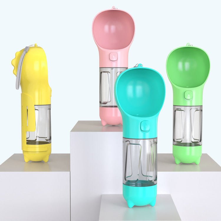 Portabel Pet Water Bottle With Feeder Bowl &Garbage Bag Storage