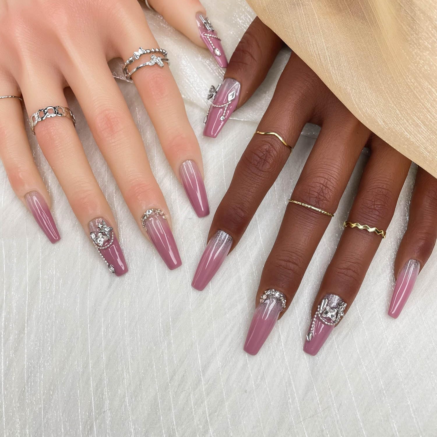 GGDDSHA Handmade Press On Nails, Luxury & Custom  3D Handmade Reusable UV Finished , Hand-Painted Nail,Lavender Luster