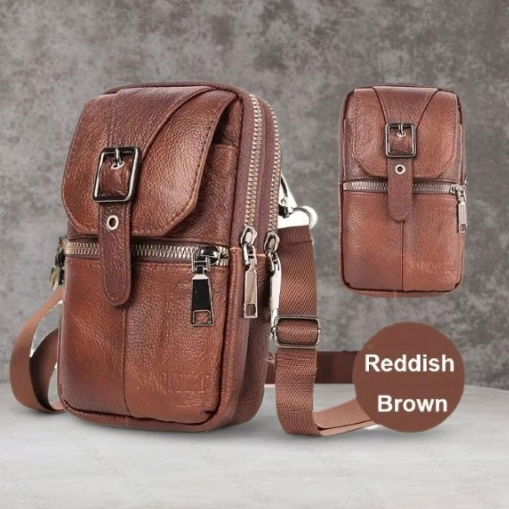 Men's And Women's Leather Multifunctional Slanted Phone Bag Waist Bag Phone Case