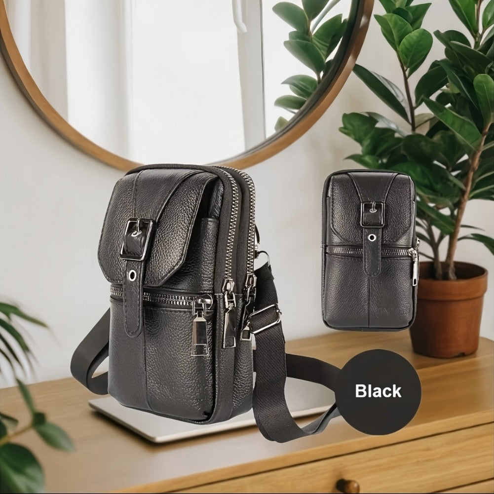 Men's And Women's Leather Multifunctional Slanted Phone Bag Waist Bag Phone Case