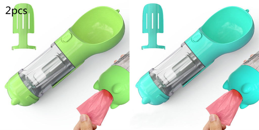 Portabel Pet Water Bottle With Feeder Bowl &Garbage Bag Storage