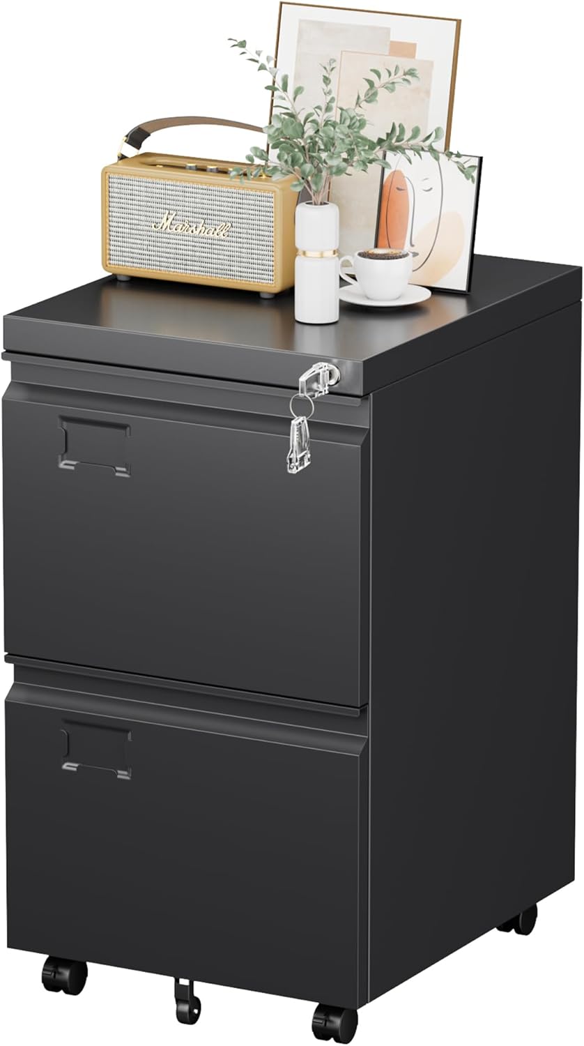 2 Drawer Mobile Metal Under Desk Cabinet