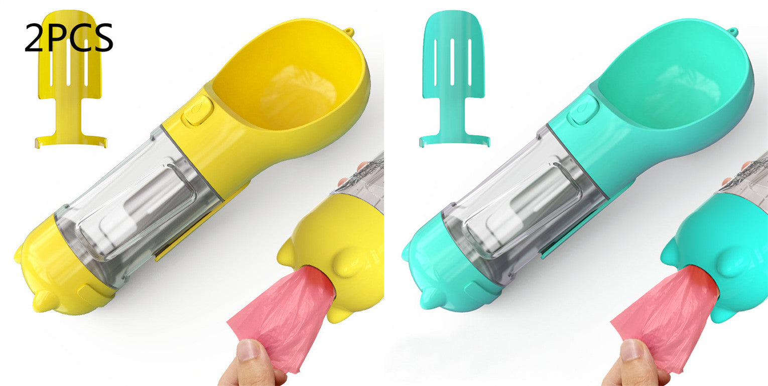 Portabel Pet Water Bottle With Feeder Bowl &Garbage Bag Storage