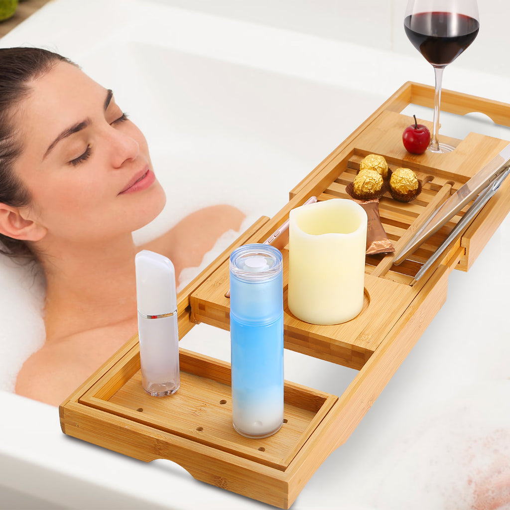 1Pc Bathtub Caddy Tray Crafted Bamboo Bath Tray Table
