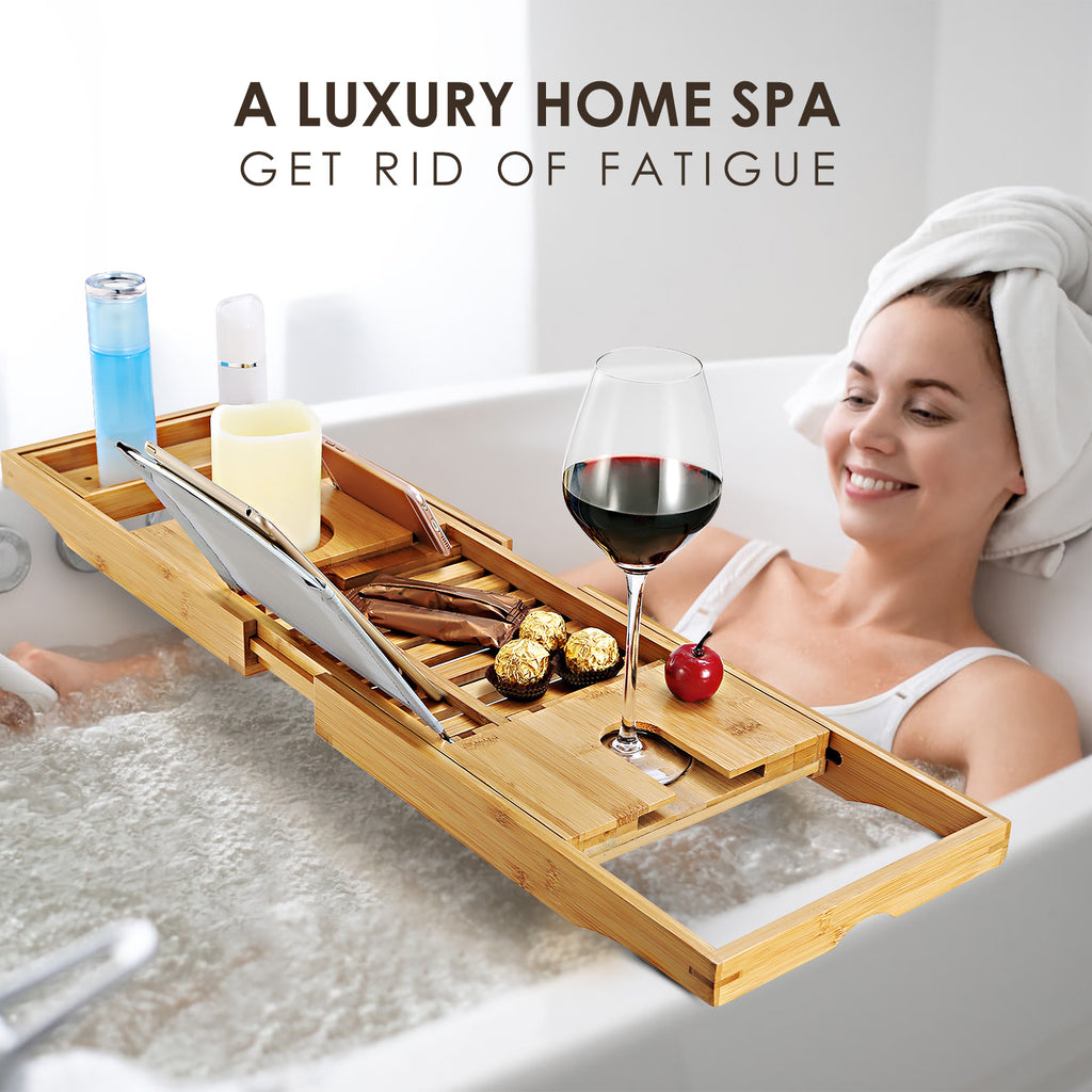 1Pc Bathtub Caddy Tray Crafted Bamboo Bath Tray Table