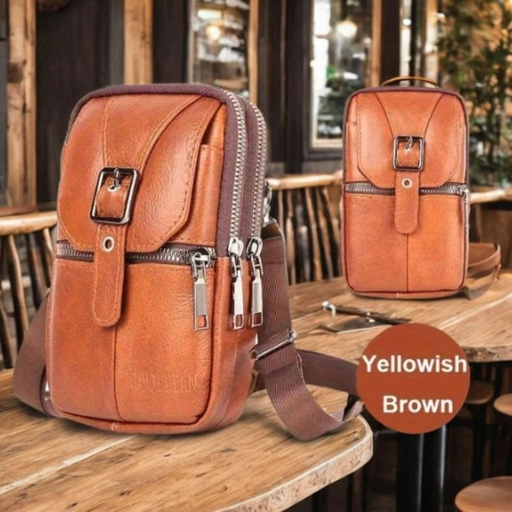 Men's And Women's Leather Multifunctional Slanted Phone Bag Waist Bag Phone Case