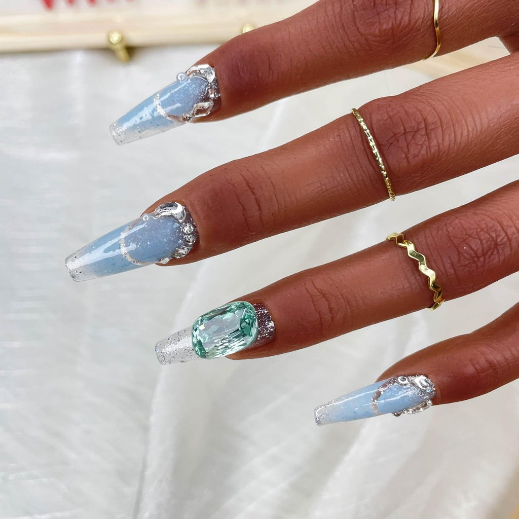 GGDDSHA Handmade Press On Nails, Luxury &Custom  3D Handmade Reusable UVFinished False Nails, Hand-Painted Nail,Nebula Glint