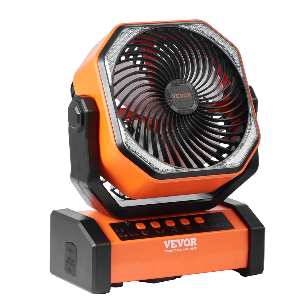 VEVOR Portable Fan Rechargeable 9 Inch, Battery Powered Fan With LED Lantern, 4 Speeds Adjustable  Automatic Swivel & Timer , USB Battery Operated Fans For Travel Bedroom Home Camping Office
