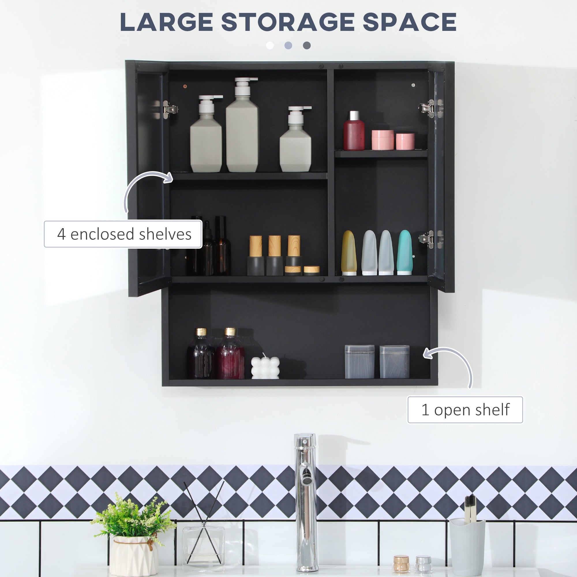 Wall-Mounted Medicine Cabinet, Bathroom Mirror Cabinet with Double Doors and Storage Shelves.