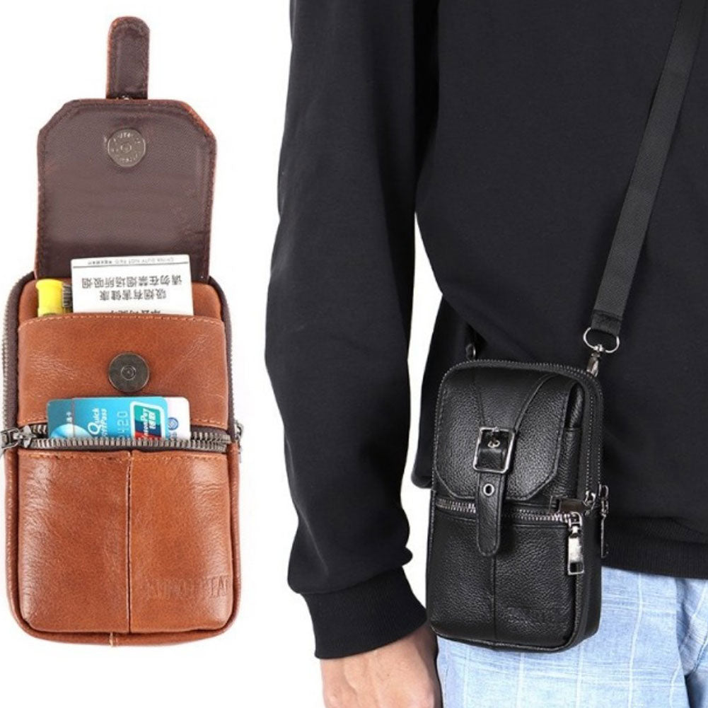 Men's And Women's Leather Multifunctional Slanted Phone Bag Waist Bag Phone Case