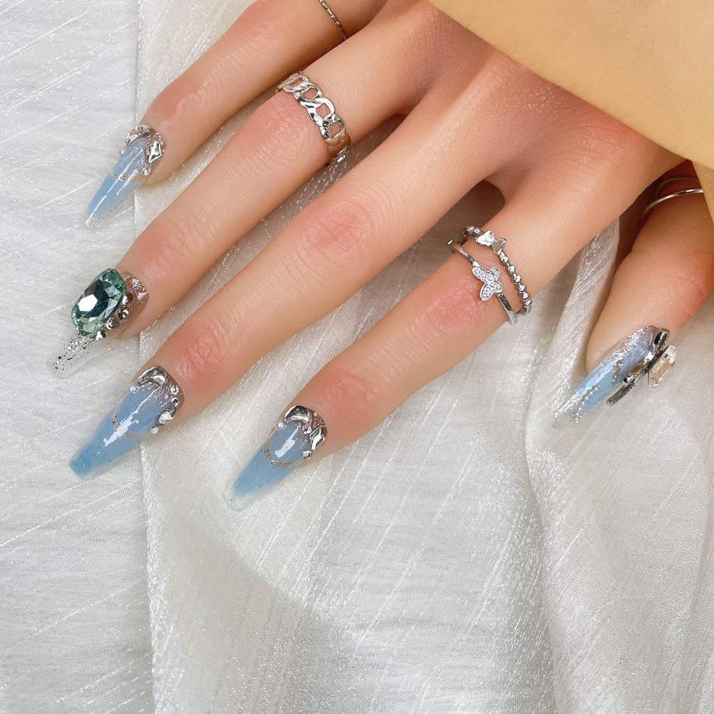 GGDDSHA Handmade Press On Nails, Luxury &Custom  3D Handmade Reusable UVFinished False Nails, Hand-Painted Nail,Nebula Glint
