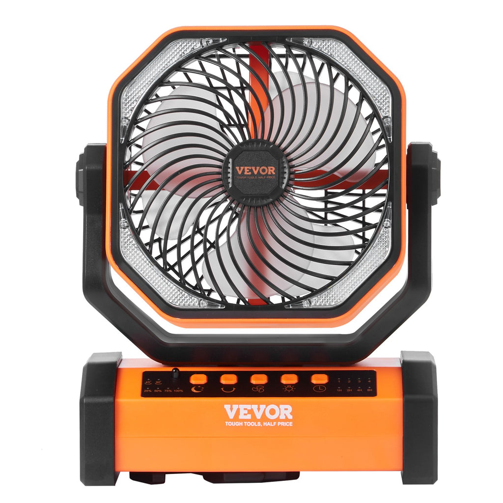 VEVOR Portable Fan Rechargeable 9 Inch, Battery Powered Fan With LED Lantern, 4 Speeds Adjustable  Automatic Swivel & Timer , USB Battery Operated Fans For Travel Bedroom Home Camping Office